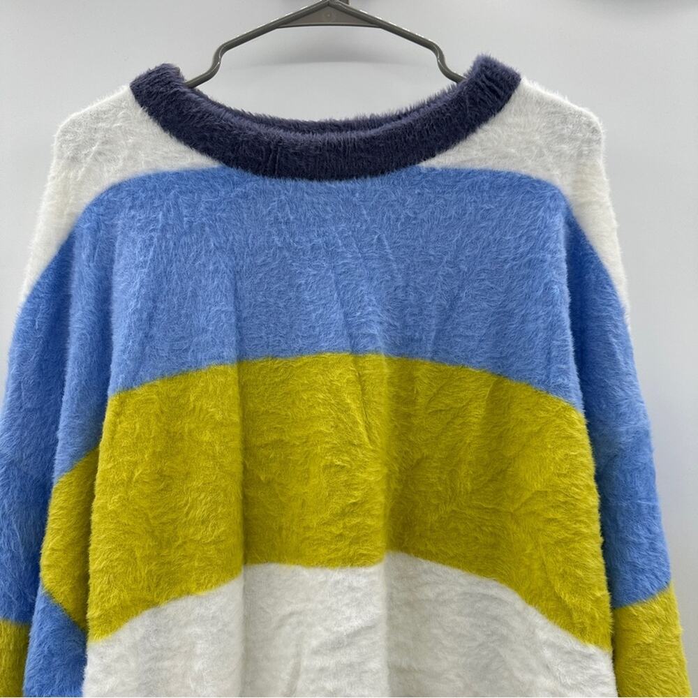 Aerie Flurry Soft Fuzzy Long Sleeve Striped Colorblock Pullover Sweater Sz L NEW - Picture 4 of 11